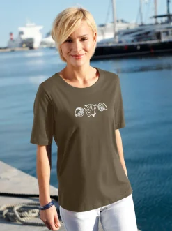 Shirts| Kurzarmshirt mit Muschel-Druck oliv