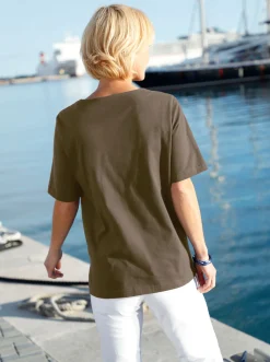 Shirts| Kurzarmshirt mit Muschel-Druck oliv