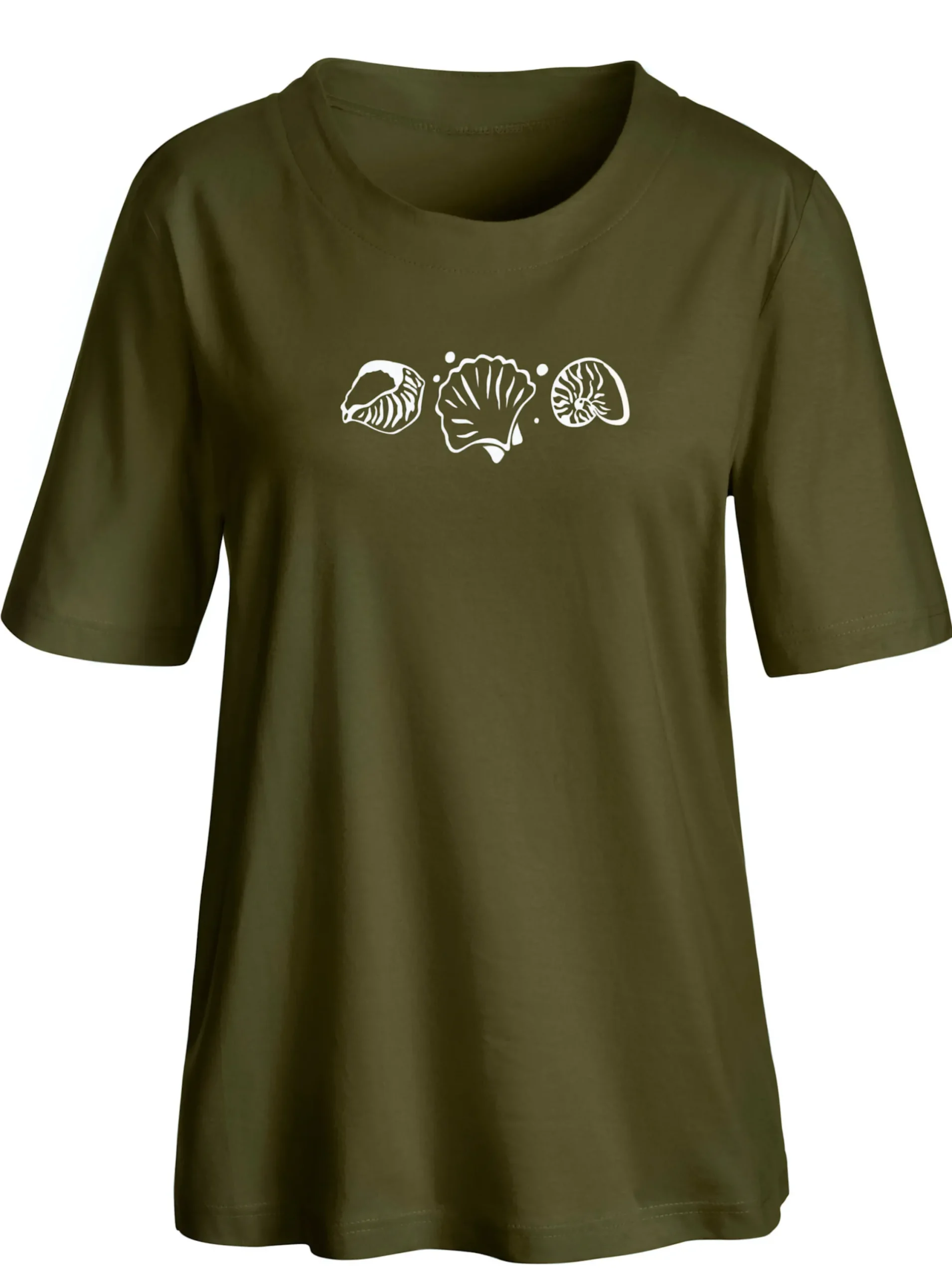 Shirts| Kurzarmshirt mit Muschel-Druck oliv