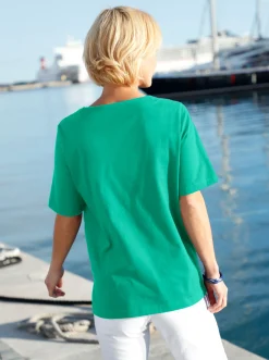 Shirts| Kurzarmshirt mit Muschel-Druck smaragd