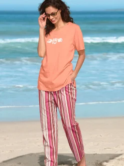 Shirts| Kurzarmshirt mit Muschel-Druck apricot