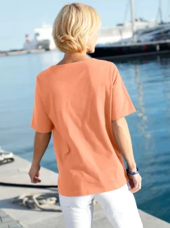Shirts| Kurzarmshirt mit Muschel-Druck apricot