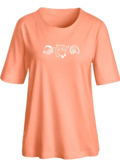 Shirts| Kurzarmshirt mit Muschel-Druck apricot