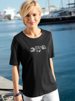 Shirts| Kurzarmshirt mit Muschel-Druck schwarz