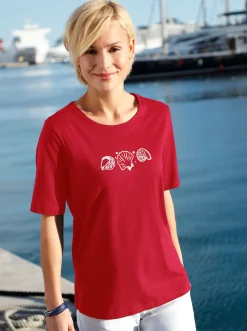 Shirts| Kurzarmshirt mit Muschel-Druck rot