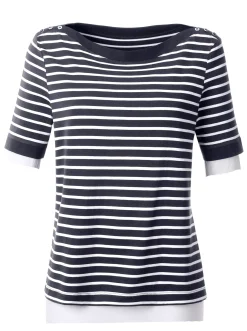 Shirts| Kurzarmshirt mit silberfarbigen Metallknöpfen marine-weiß