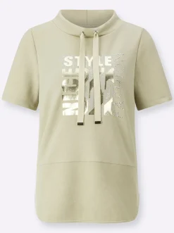 Shirts| Kurzarmshirt mit Stehkragen sand