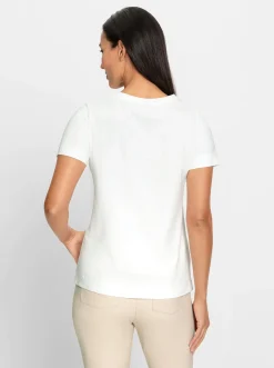 Shirts|heine Kurzarmshirt mit Steinchenverzierung ecru-beige-bedruckt