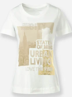Shirts|heine Kurzarmshirt mit Steinchenverzierung ecru-beige-bedruckt