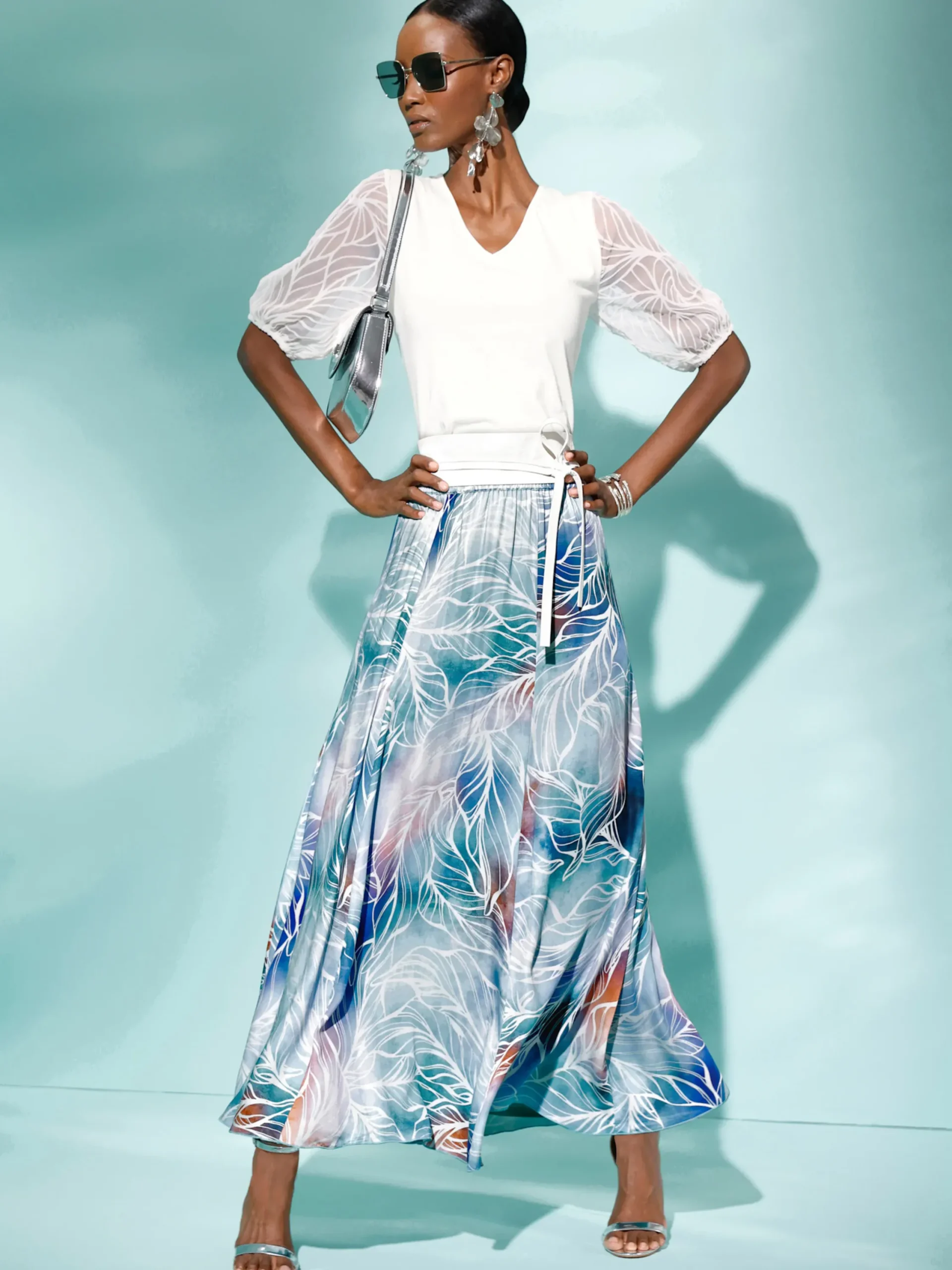 Shirts| Kurzarmshirt mit transparenten Puffärmeln ecru
