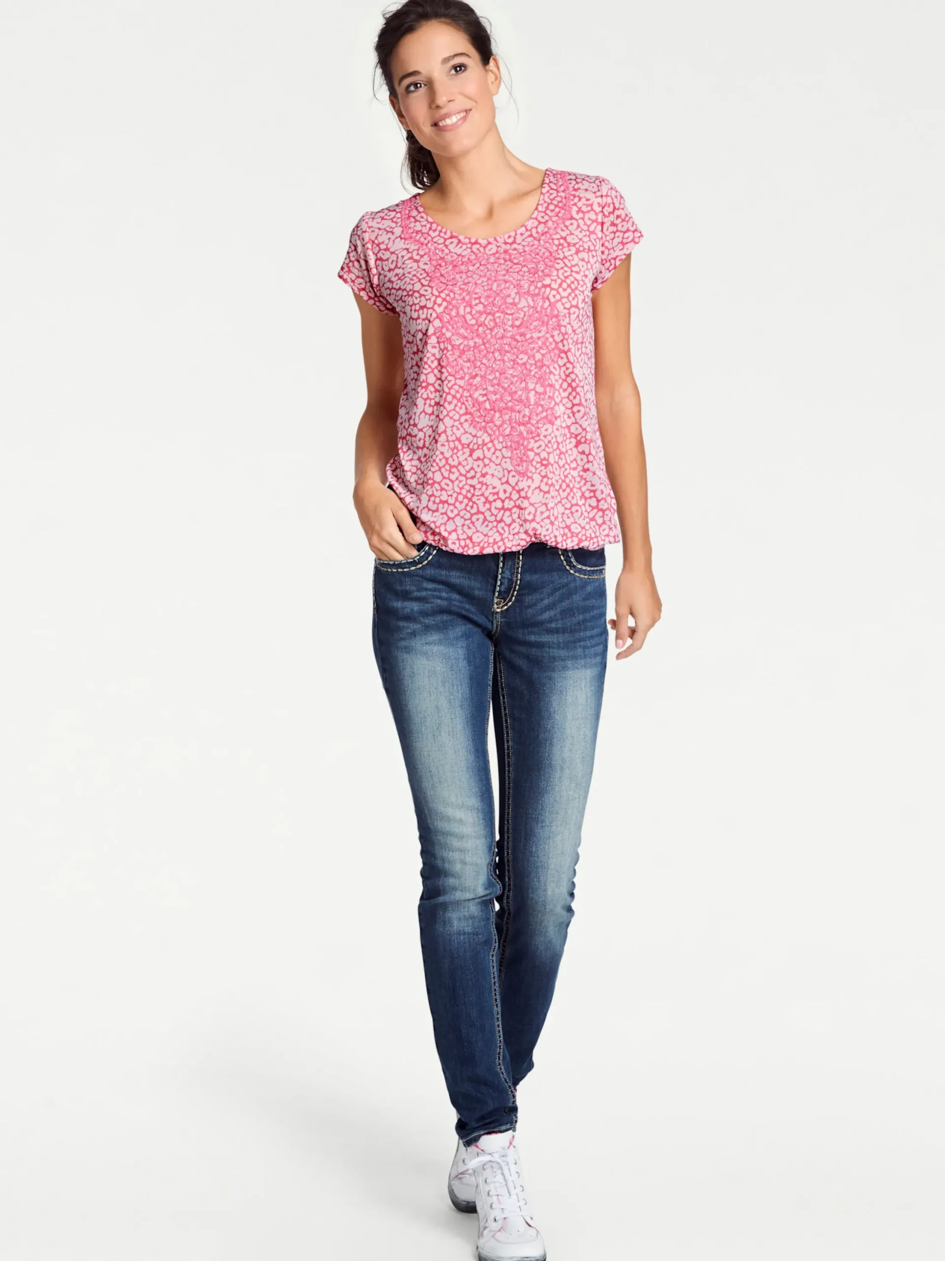 Strandmode|Shirts|heine Kurzarmshirt mit Transparenz-Effekt himbeere