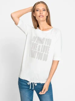 Shirts|heine Kurzarmshirt mit Tunnelzug am Saum ecru