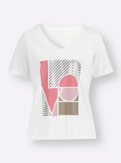 Shirts| Kurzarmshirt mit V-Ausschnitt ecru