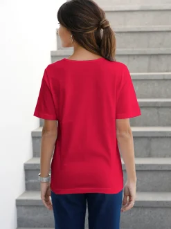Basics|Shirts| Kurzarmshirt mit V-Ausschnitt rot