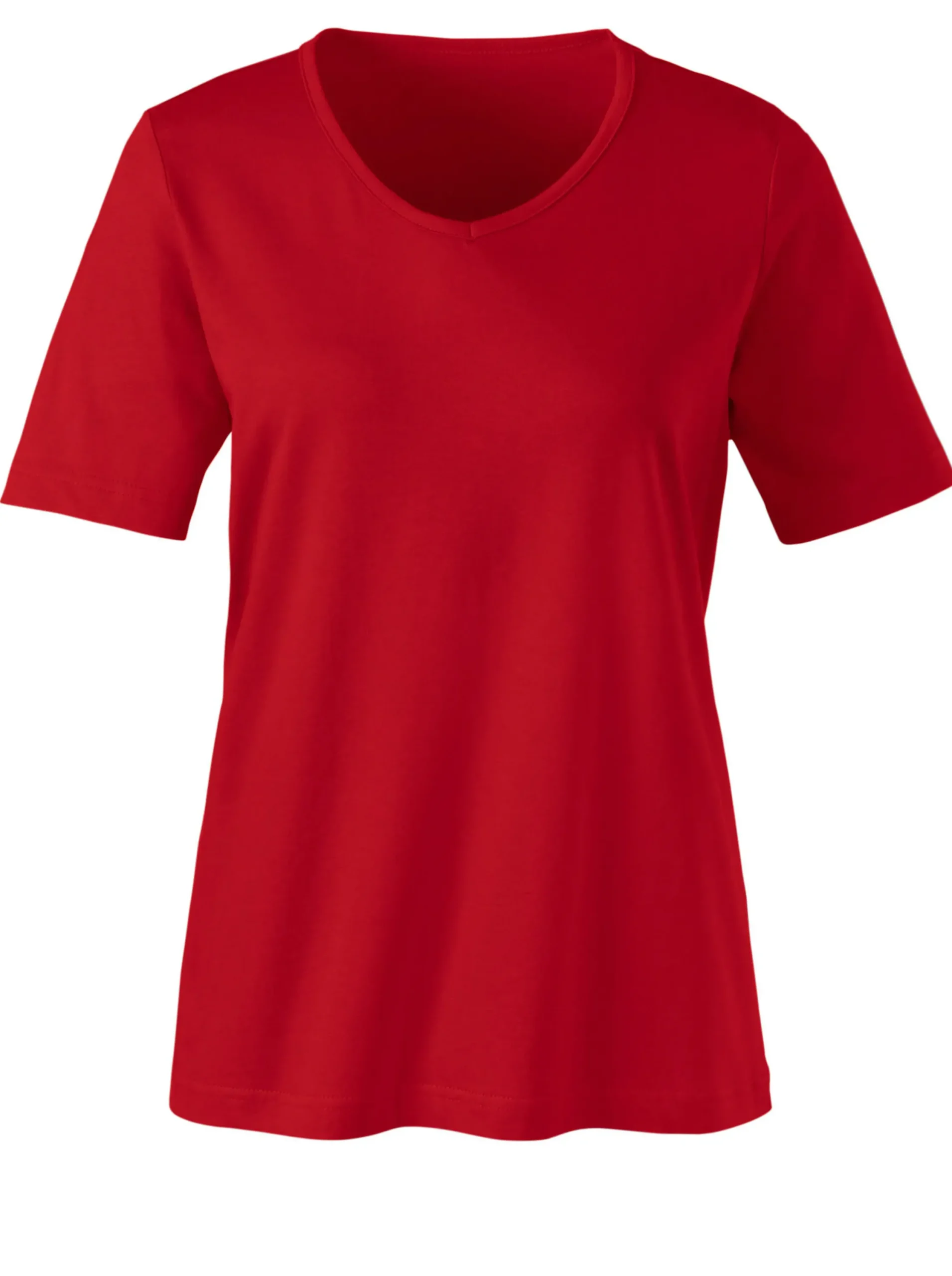 Basics|Shirts| Kurzarmshirt mit V-Ausschnitt rot