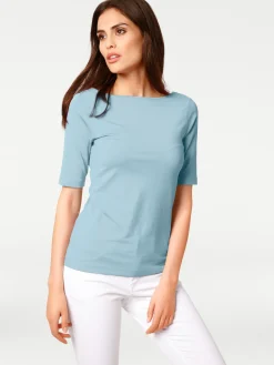 Shirts|heine Kurzarmshirt mit V-Ausschnitt hinten bleu