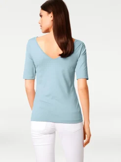 Shirts|heine Kurzarmshirt mit V-Ausschnitt hinten bleu