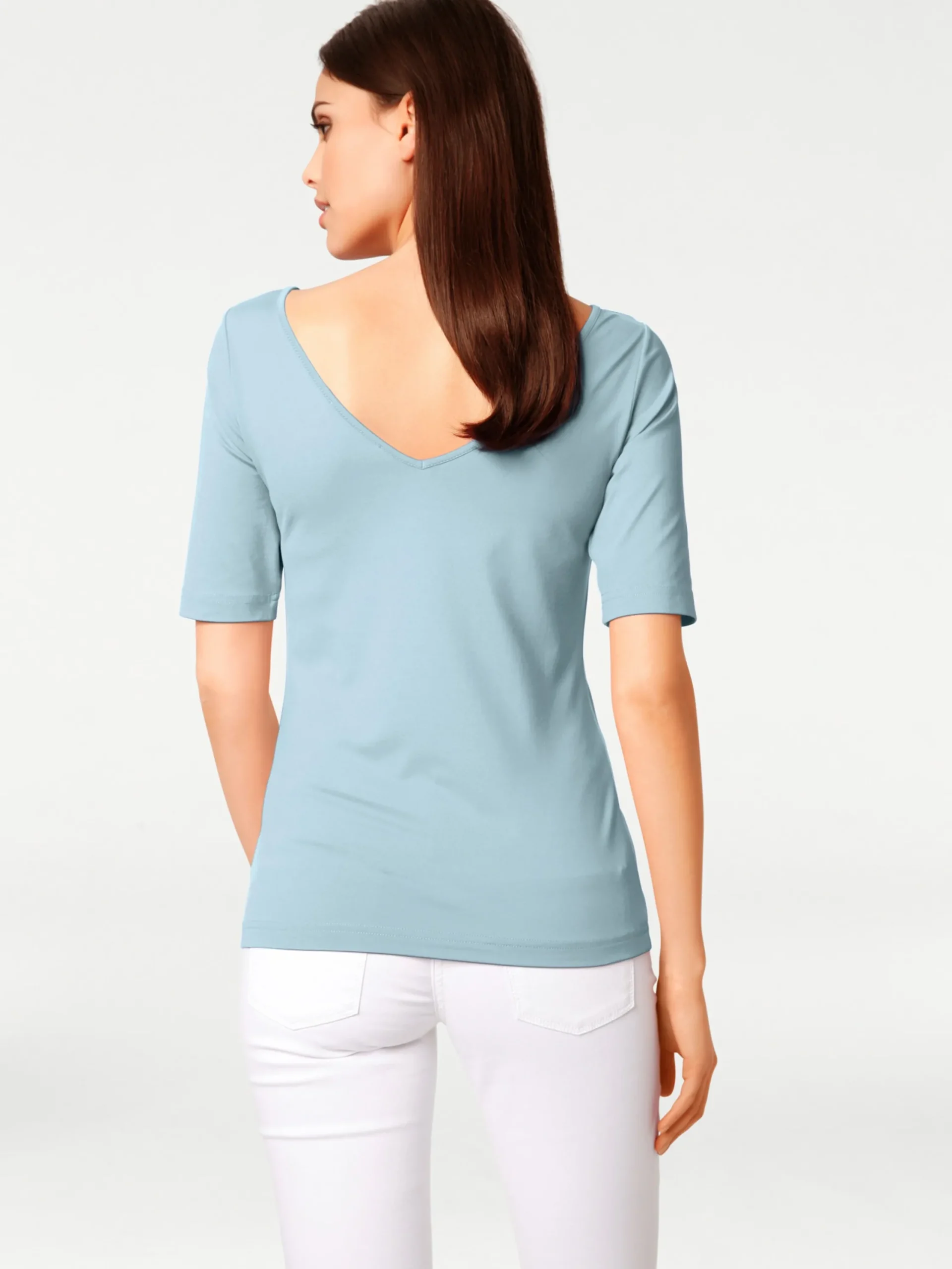 Shirts|heine Kurzarmshirt mit V-Ausschnitt hinten bleu