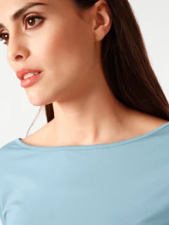 Shirts|heine Kurzarmshirt mit V-Ausschnitt hinten bleu