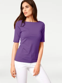 Shirts|heine Kurzarmshirt mit V-Ausschnitt hinten lila