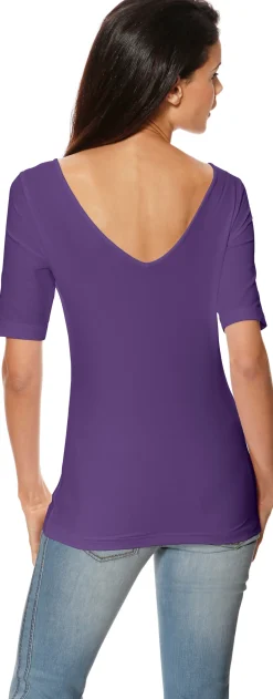 Shirts|heine Kurzarmshirt mit V-Ausschnitt hinten lila