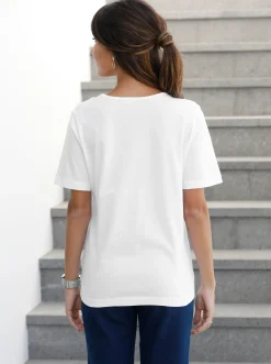Basics| Kurzarmshirt mit V-Ausschnitt weiß