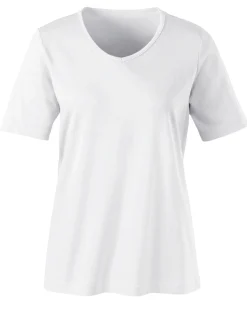 Basics| Kurzarmshirt mit V-Ausschnitt weiß