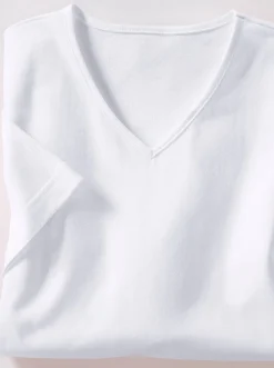 Basics| Kurzarmshirt mit V-Ausschnitt weiß