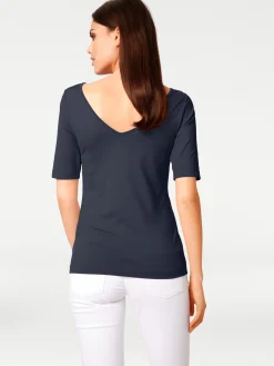 Shirts|heine Kurzarmshirt mit V-Ausschnitt hinten marine