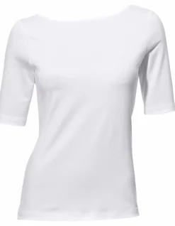 Basics|heine Kurzarmshirt mit V-Ausschnitt hinten weiß