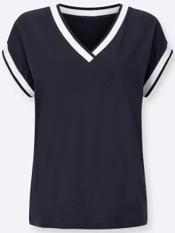 Shirts| Kurzarmshirt mit Zierband marine