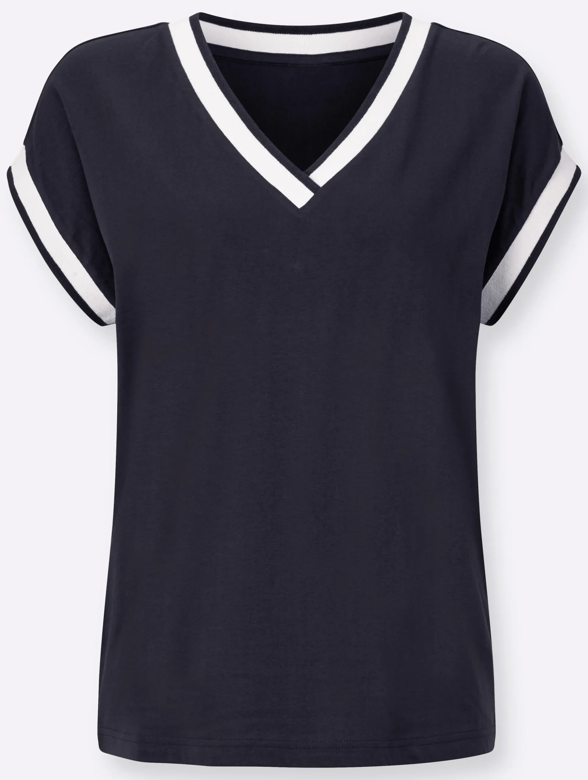 Shirts| Kurzarmshirt mit Zierband marine