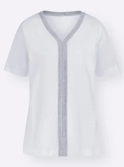 Shirts| Kurzarmshirt mit Zierband weiß