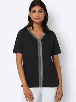 Shirts| Kurzarmshirt mit Zierband schwarz