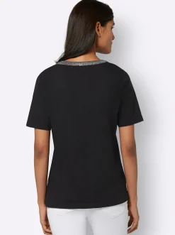 Shirts| Kurzarmshirt mit Zierband schwarz