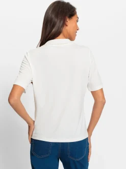 Shirts|heine Kurzarmshirt mit Zierperlen am Polokragen ecru