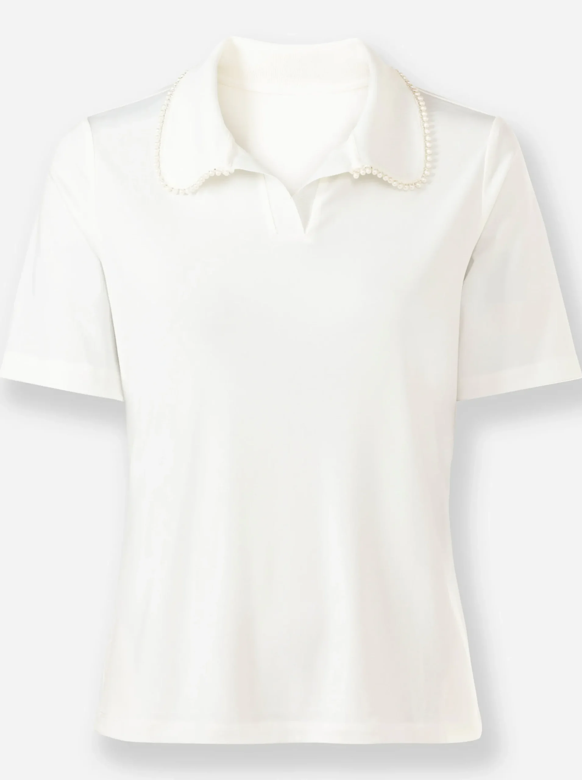 Shirts|heine Kurzarmshirt mit Zierperlen am Polokragen ecru