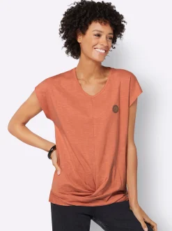 Shirts| Kurzarmshirt Saum in Knoten-Optik papaya