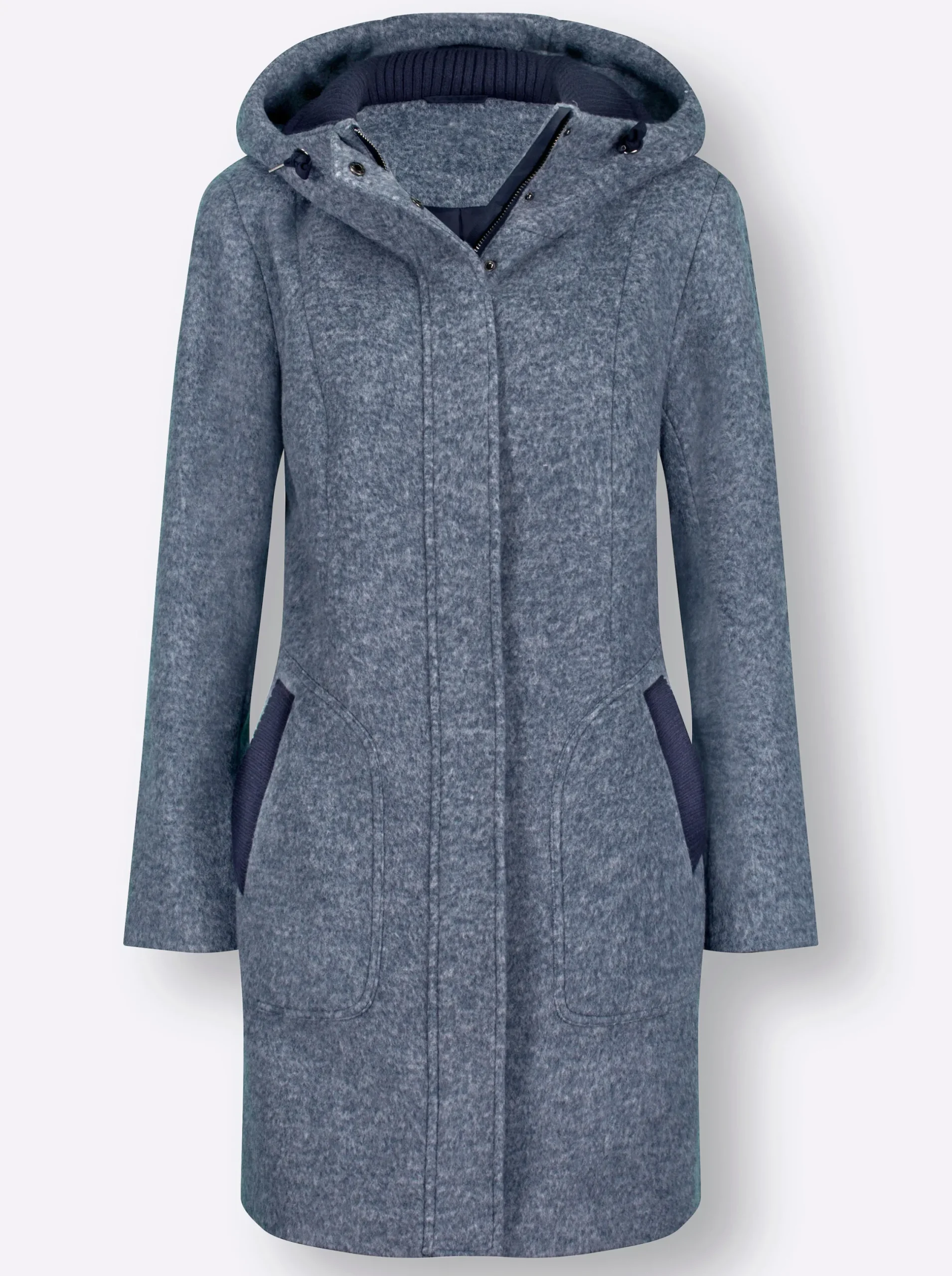Mäntel| Kurzmantel mit Strick-Bündchen rauchblau-meliert