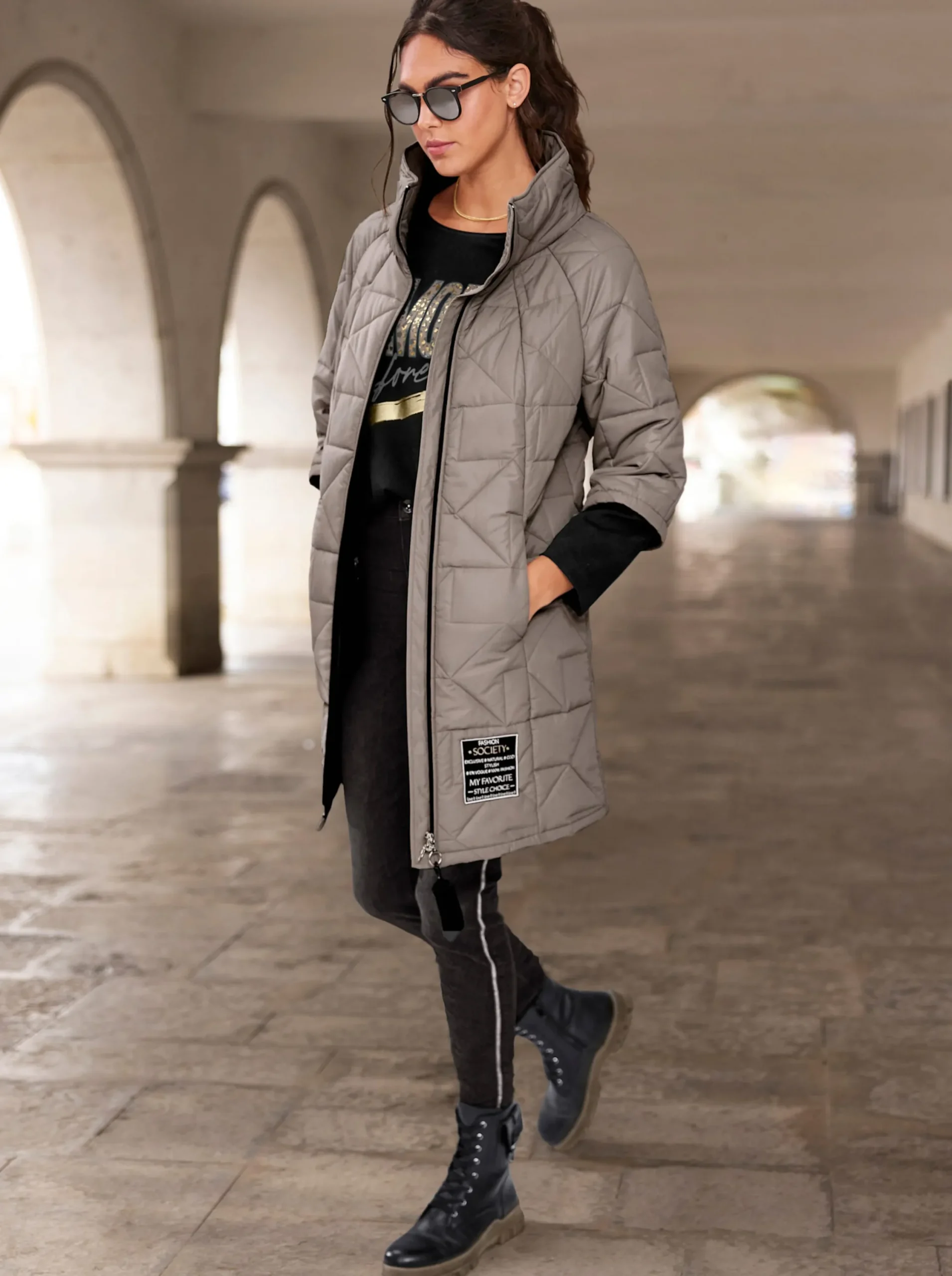 Jacken|heine Kurzmantel Ärmel mit breiten Stretch-Bündchen taupe