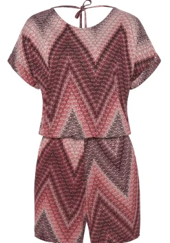 Strandmode|LASCANA Kurzoverall sand-bordeauxbedruckt