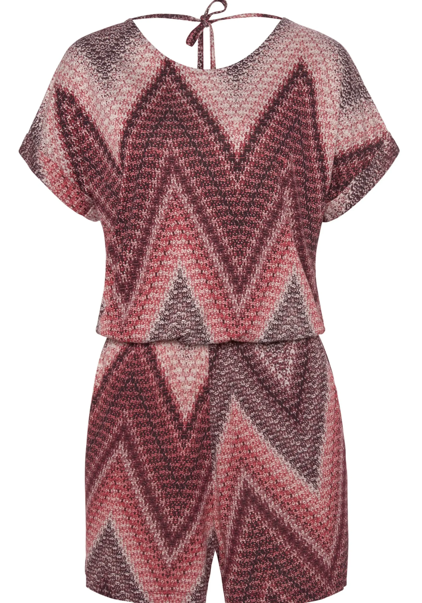 Strandmode|LASCANA Kurzoverall sand-bordeauxbedruckt