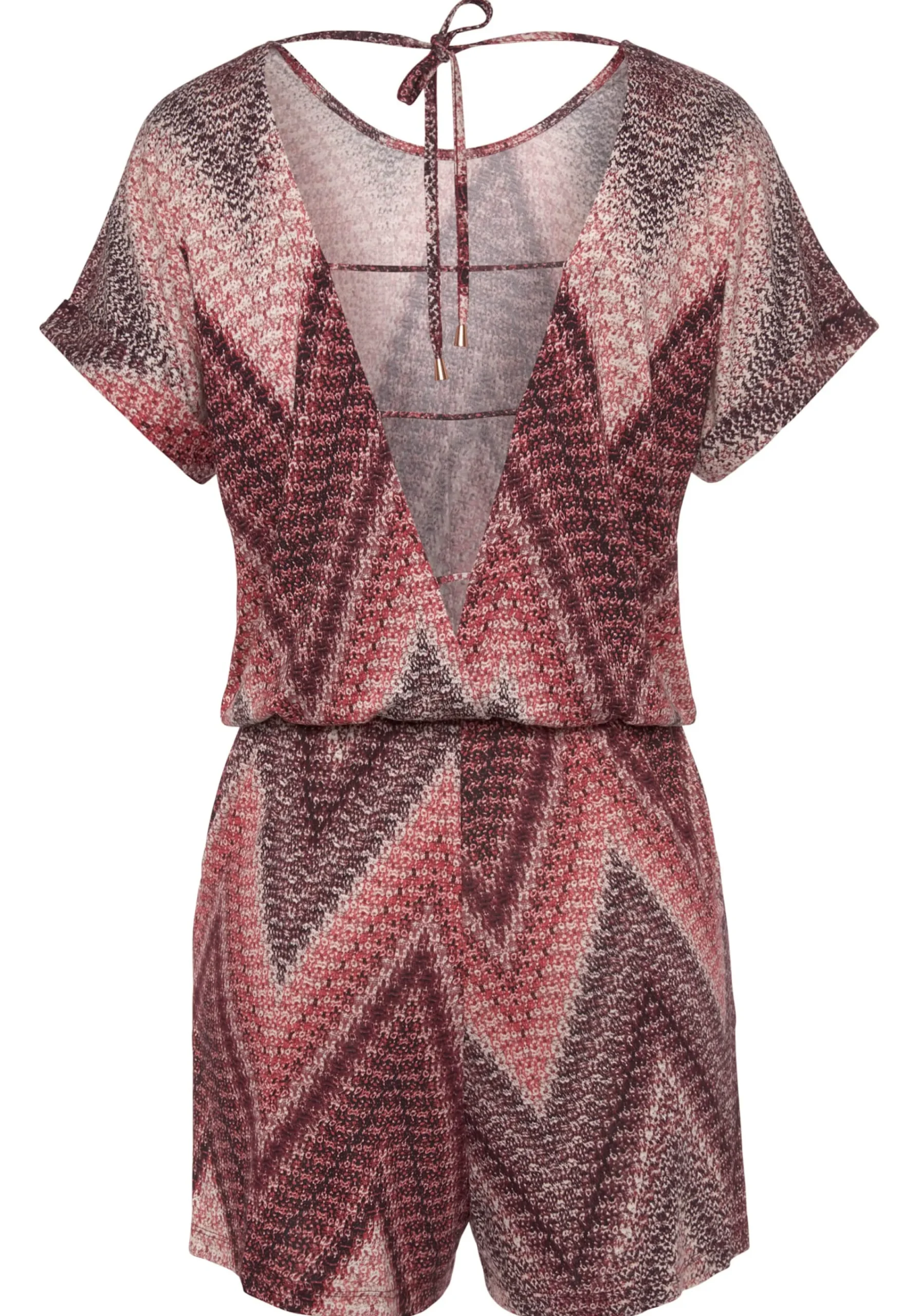 Strandmode|LASCANA Kurzoverall sand-bordeauxbedruckt