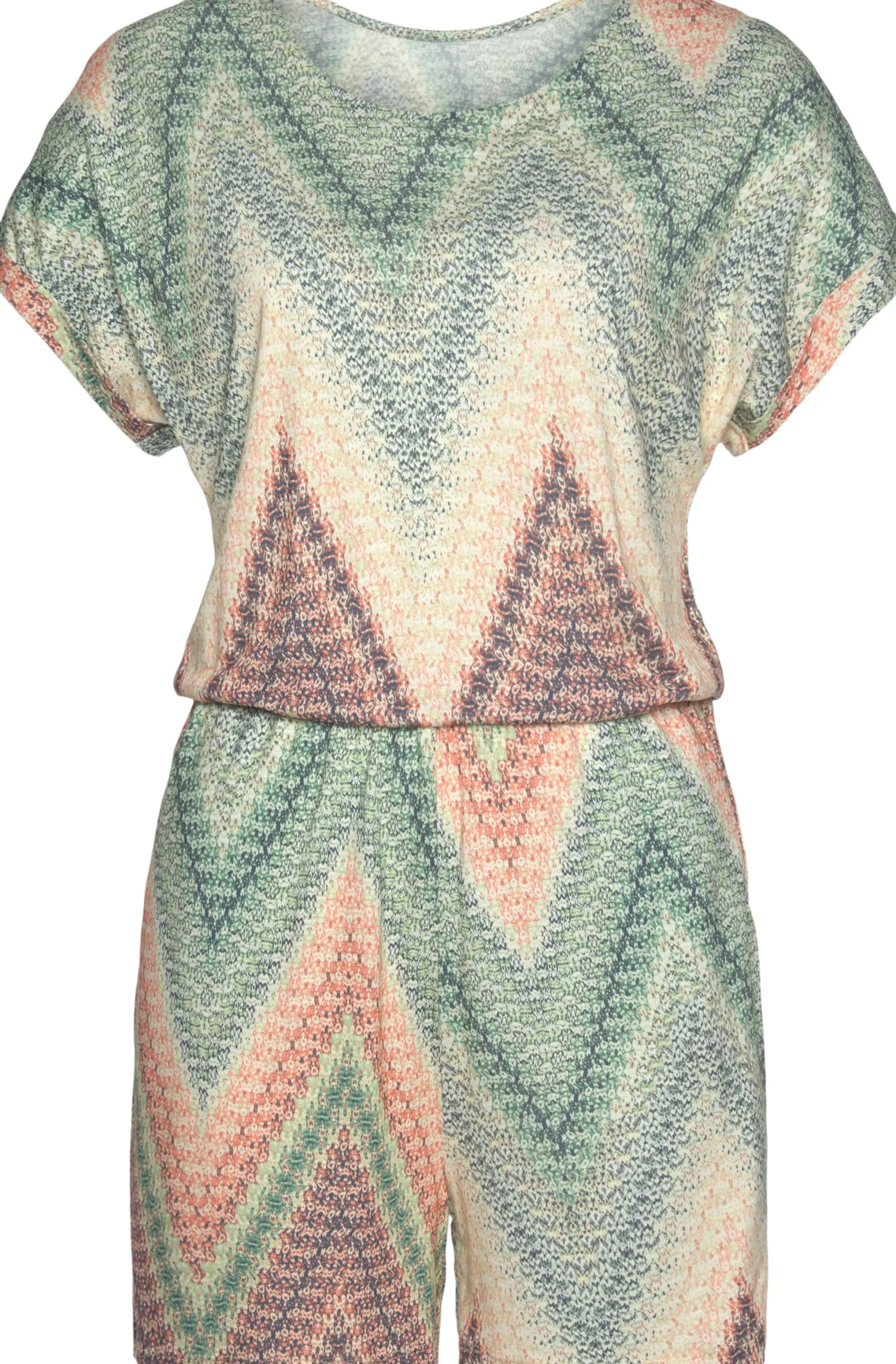 Strandmode|LASCANA Kurzoverall grün-rostorange-aubergine-bedruckt