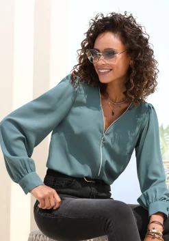 Strandmode|Blusen|LASCANA Langarmbluse petrol
