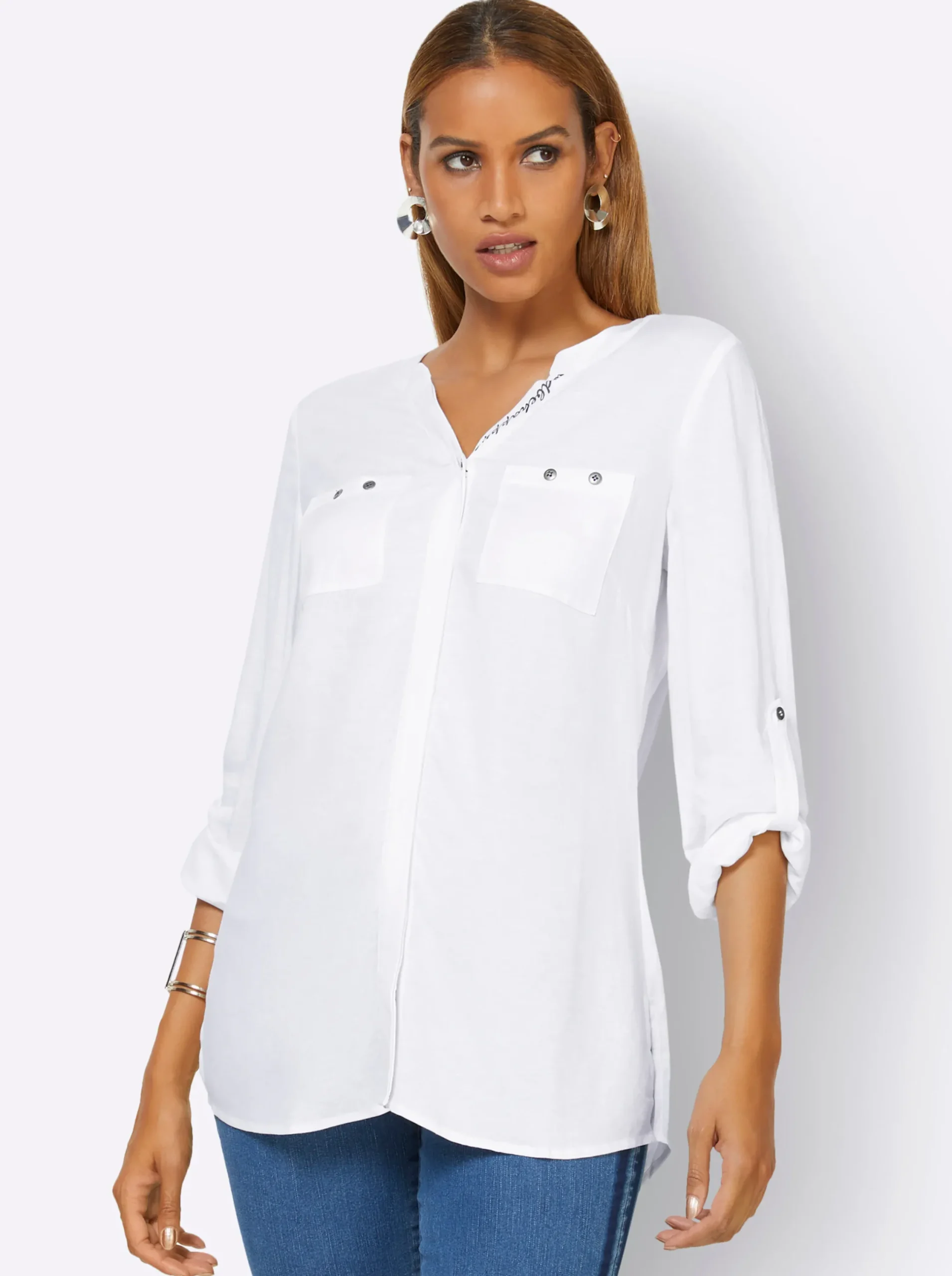Blusen| Langarm-Bluse weiß