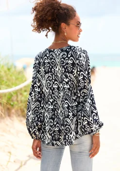 Strandmode|Vivance Langarmbluse marine-beigebedruckt