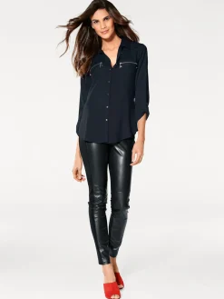 Blusen|heine Langarm-Bluse marine