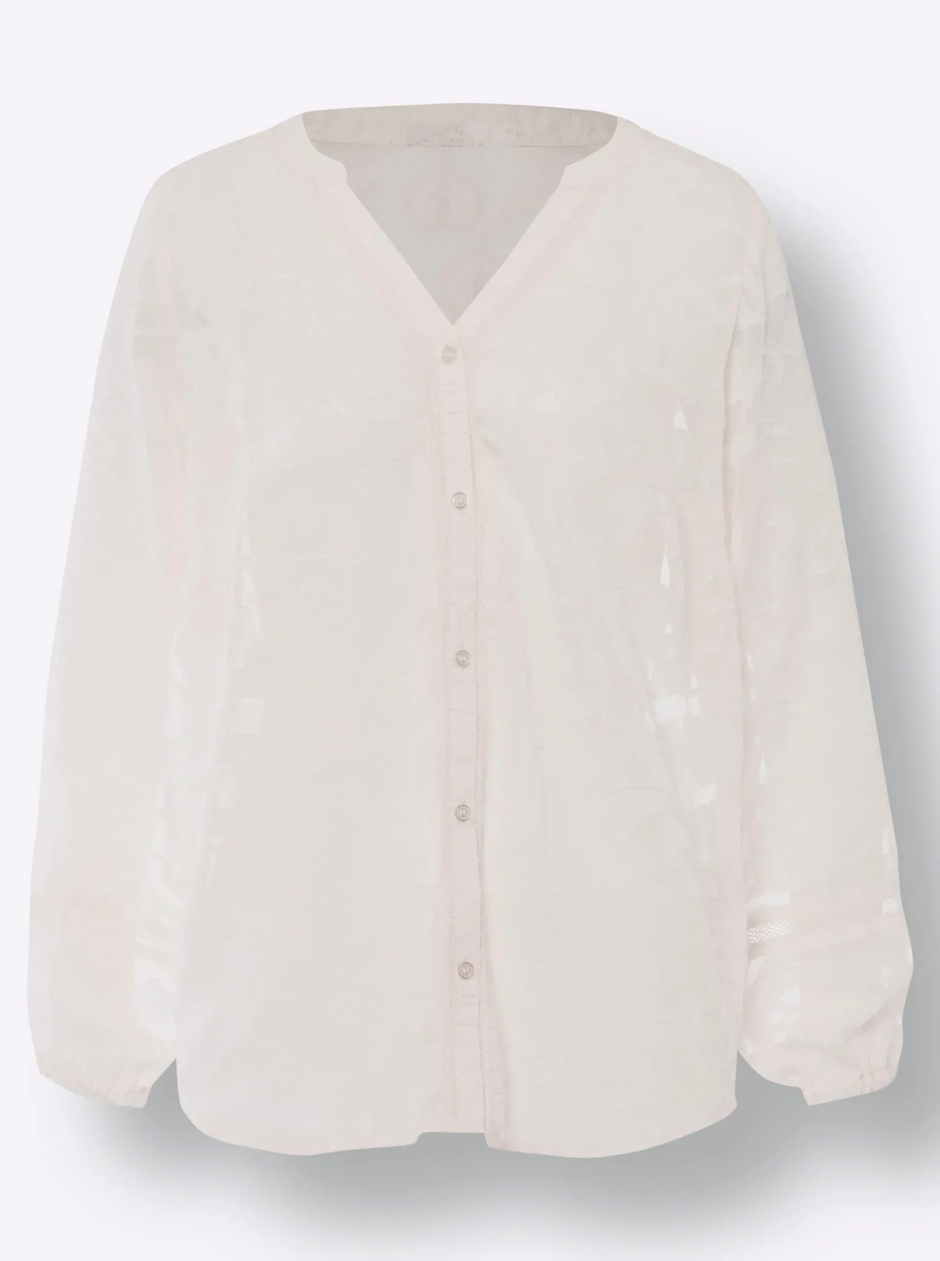 Strandmode|heine Langarmbluse in transparentem Jacquard champagner