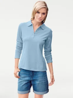 Strandmode|Basics|heine Langarm-Poloshirt in Pikee-Qualität bleu